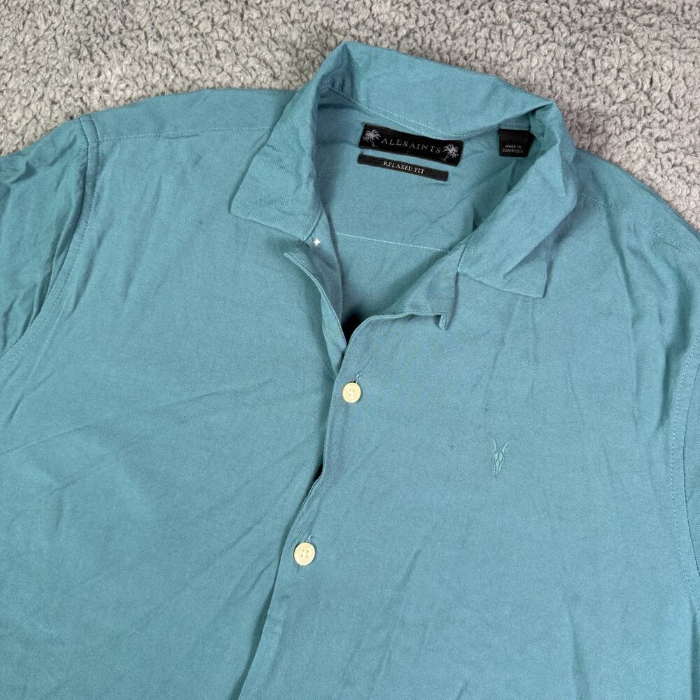 Allsaints Hawaiian Shirt Mens Large Blue Venice Camp Loop Collar Viscose